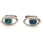 Sterling Silver Men's Doublet Opal Cufflinks (sscuf15)