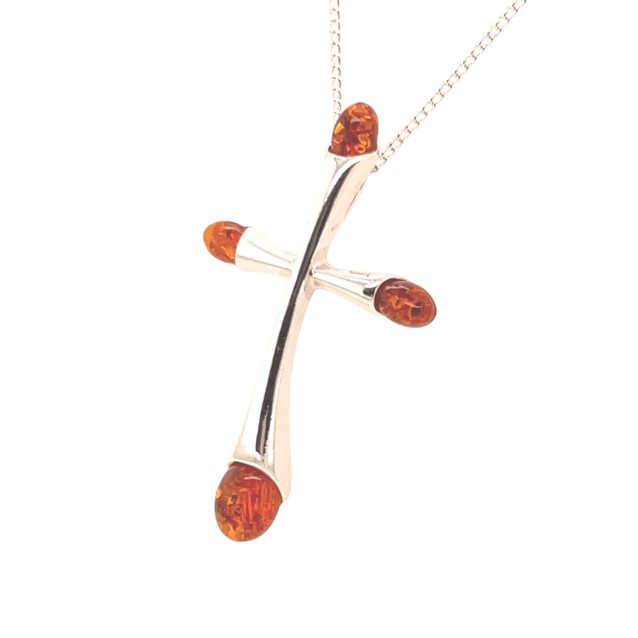 Sterling Silver Amber Pendant Cross Pendant (ambpen3670) Sterling Silver Amber Pendant Cross Pendant (ambpen3670)