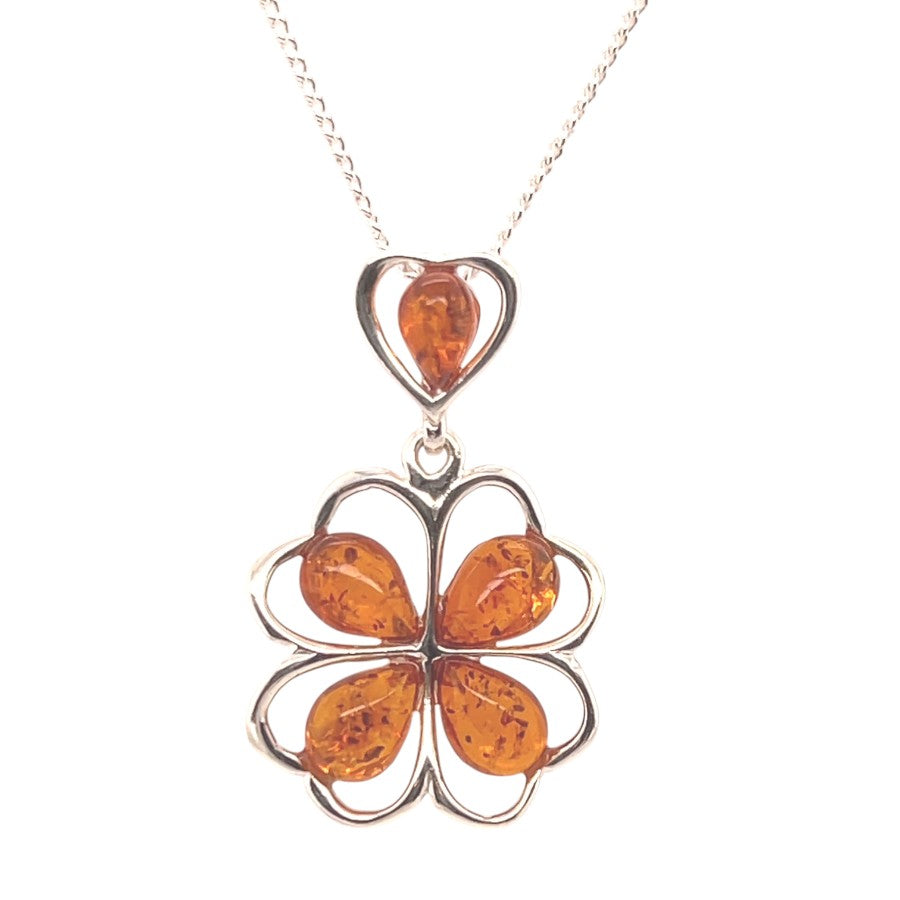 Sterling Silver Amber Clover Pendant (ambpen250) Sterling Silver Amber Clover Pendant (ambpen250)