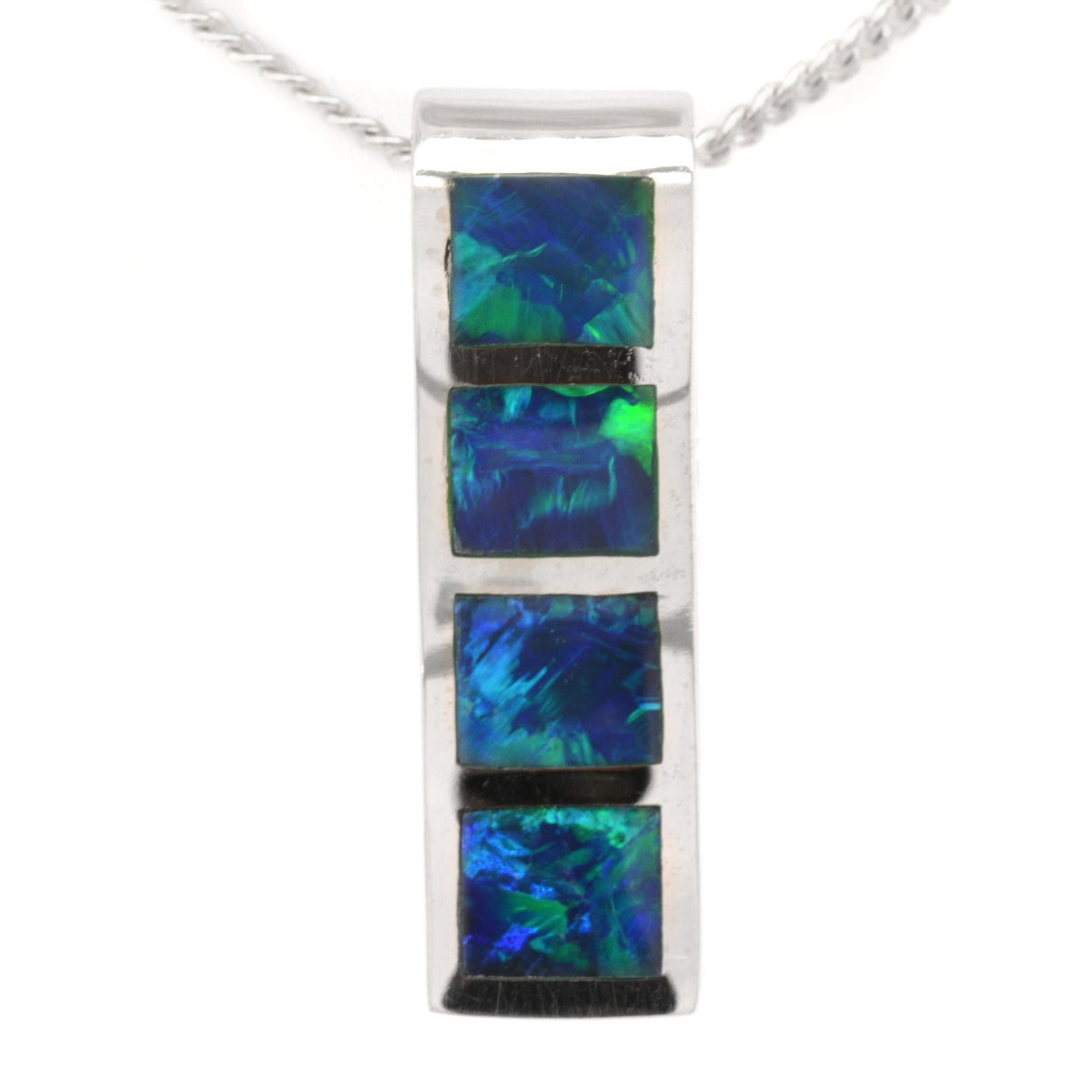 14ct White Gold 4 Panel Inlaid Opal Pendant (sp367) 14ct White Gold 4 Panel Inlaid Opal Pendant (sp367)