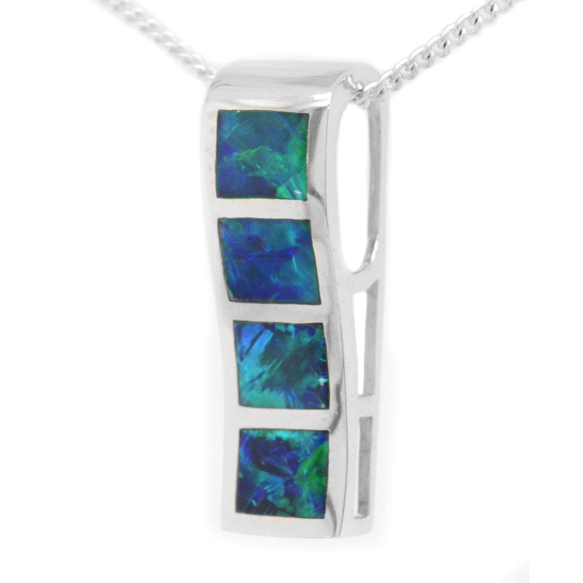 14ct White Gold 4 Panel Inlaid Opal Pendant (sp367) 14ct White Gold 4 Panel Inlaid Opal Pendant (sp367)