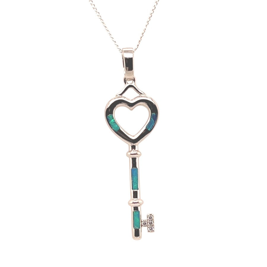 Sterling Silver Inlaid Opal Key Pendant (key1) Sterling Silver Inlaid Opal Key Pendant (key1)