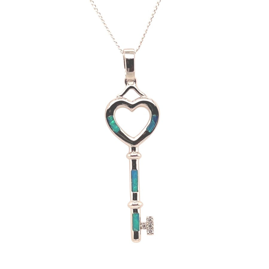 Sterling Silver Inlaid Opal Key Pendant (key1) Sterling Silver Inlaid Opal Key Pendant (key1)