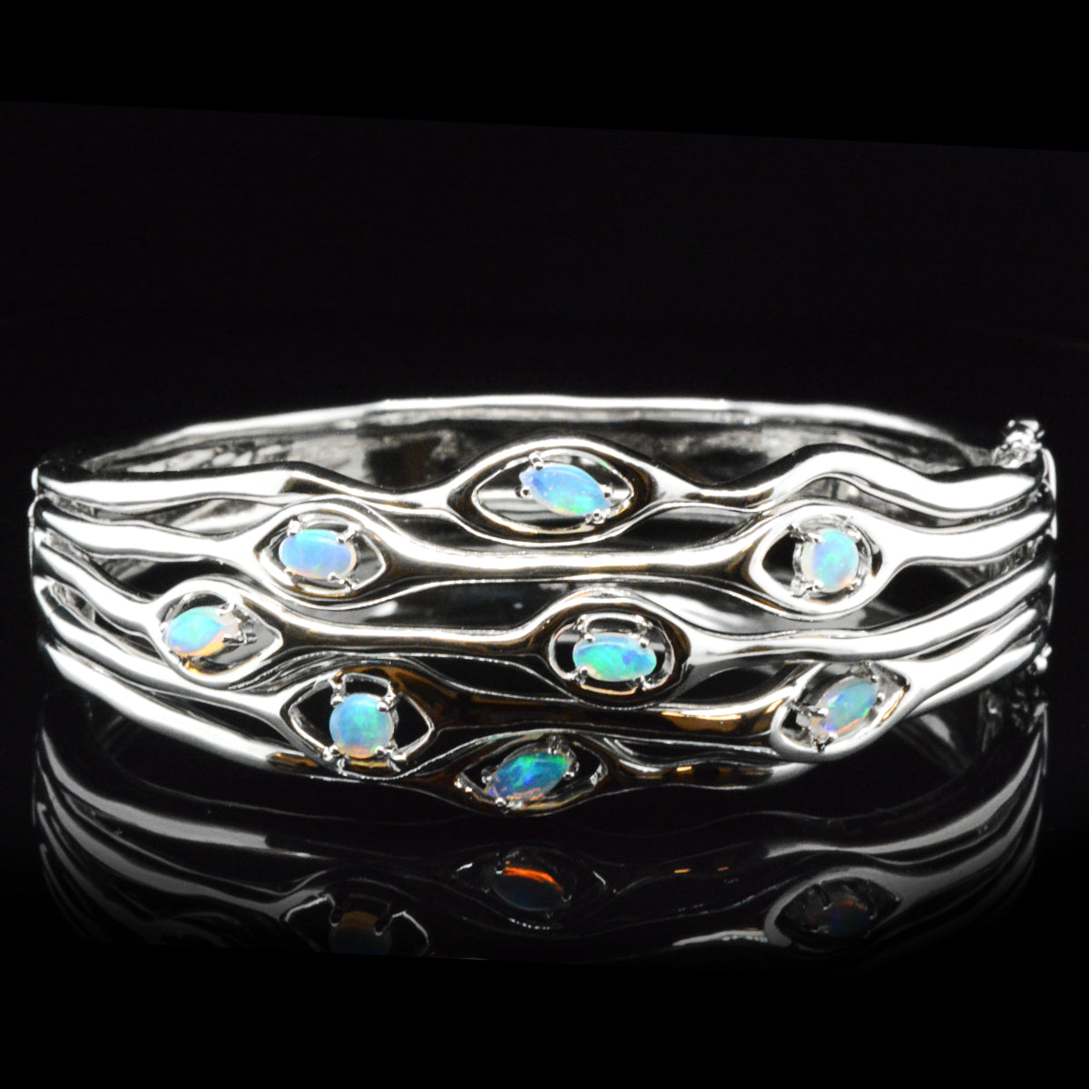 Sterling Silver Crystal Opal Bangle (SSOB810) Sterling Silver Crystal Opal Bangle (SSOB810)