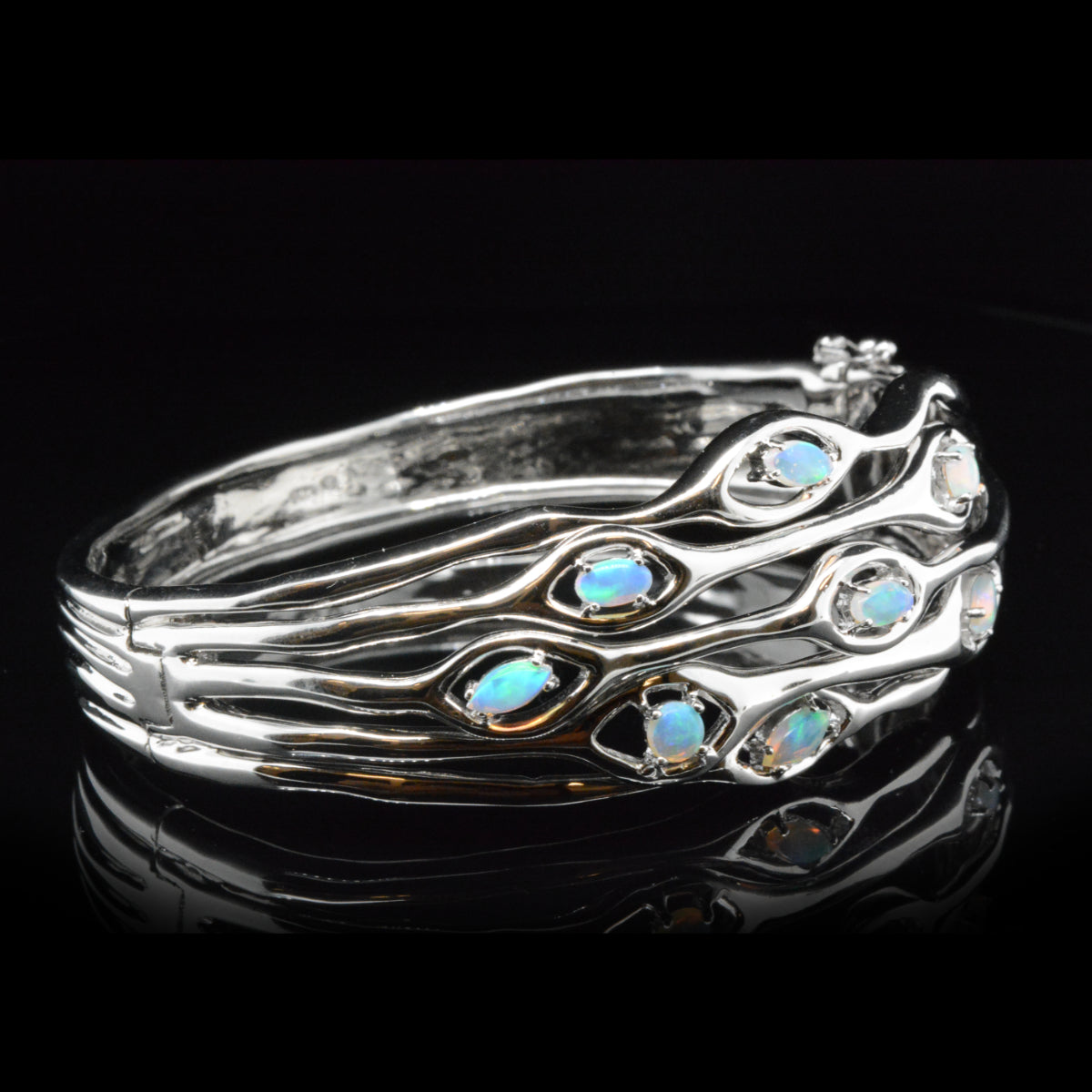 Sterling Silver Crystal Opal Bangle (SSOB810) Sterling Silver Crystal Opal Bangle (SSOB810)