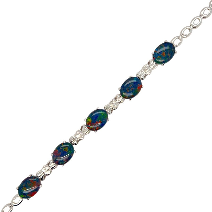 Sterling Silver 5 Triplet Opals Bracelet (sstbra5166) Sterling Silver 5 Triplet Opals Bracelet (sstbra5166)