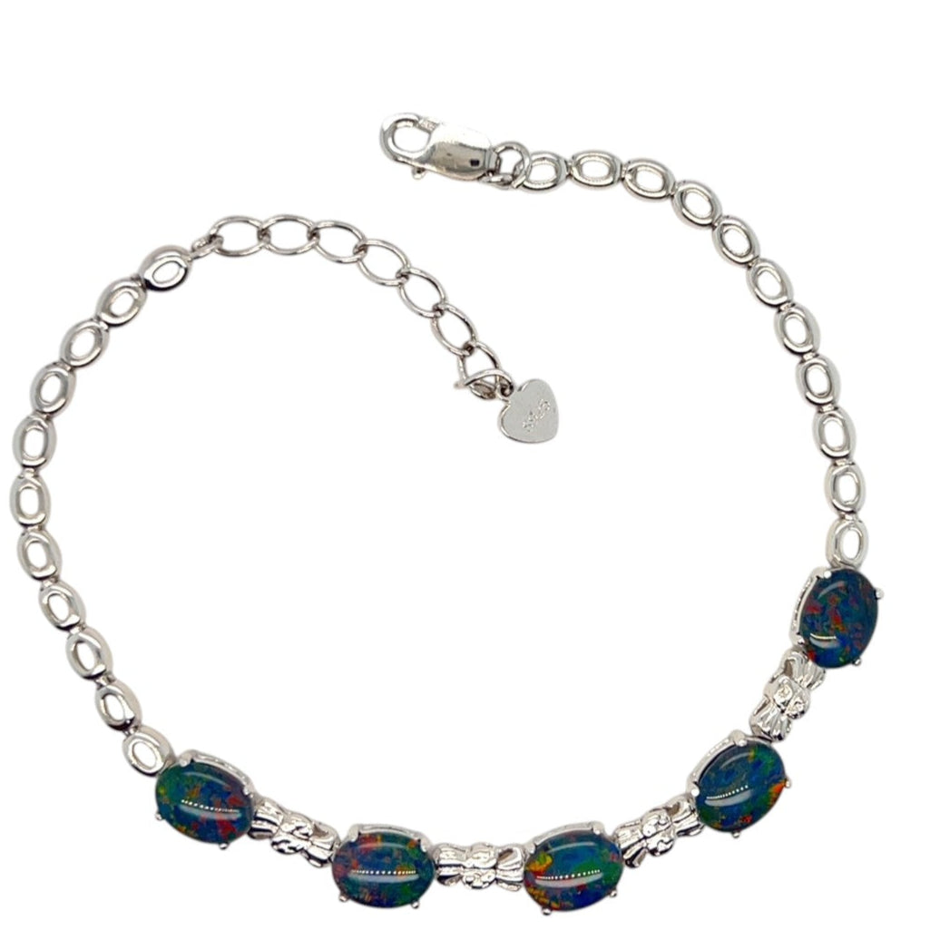 Sterling Silver 5 Triplet Opals Bracelet (sstbra5166) Sterling Silver 5 Triplet Opals Bracelet (sstbra5166)