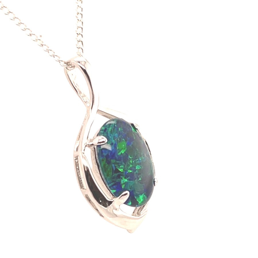 STERLING SILVER CLAW SET TRIPLET OPAL PENDANT (sstp4b)