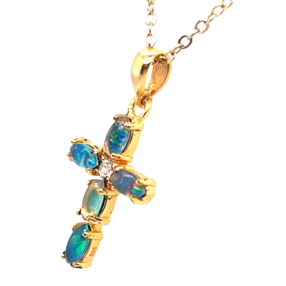 Gold plated triplet opal cross (GPTP24)