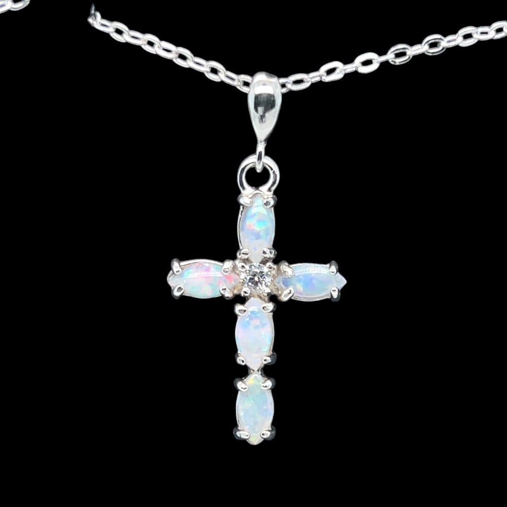 Sterling Silver Solid Opal Cross Pendant (sssp3405) Sterling Silver Solid Opal Cross Pendant (sssp3405)
