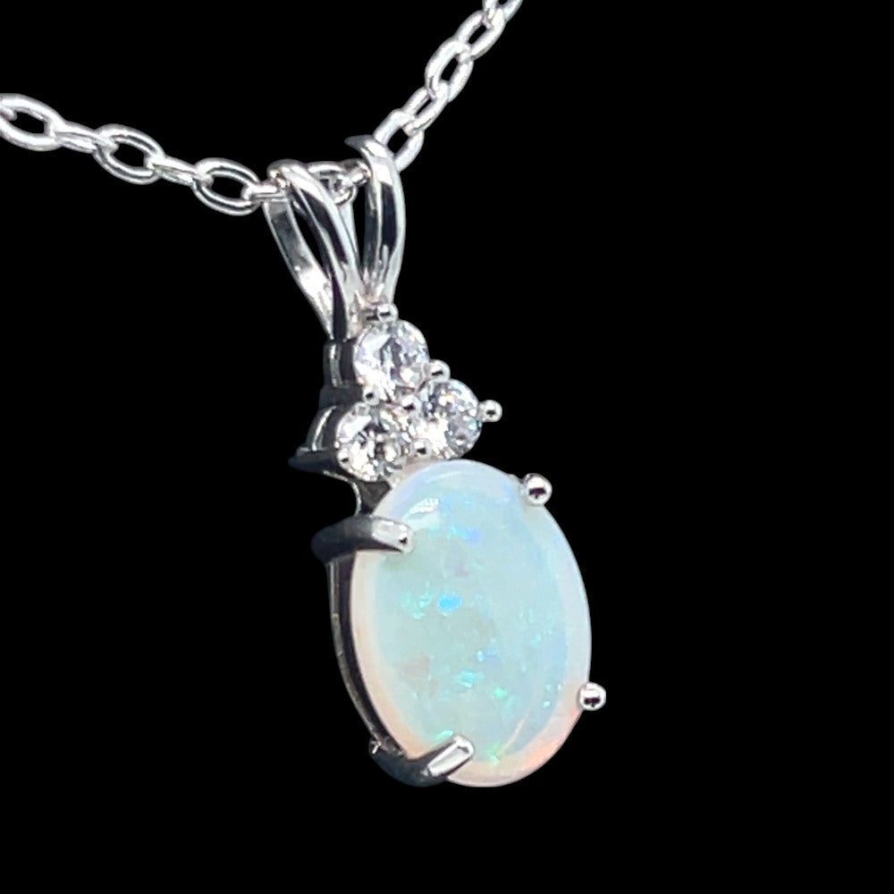 STERLING SILVER SOLID OPAL with 3 Crystals PENDANT (sssp11)