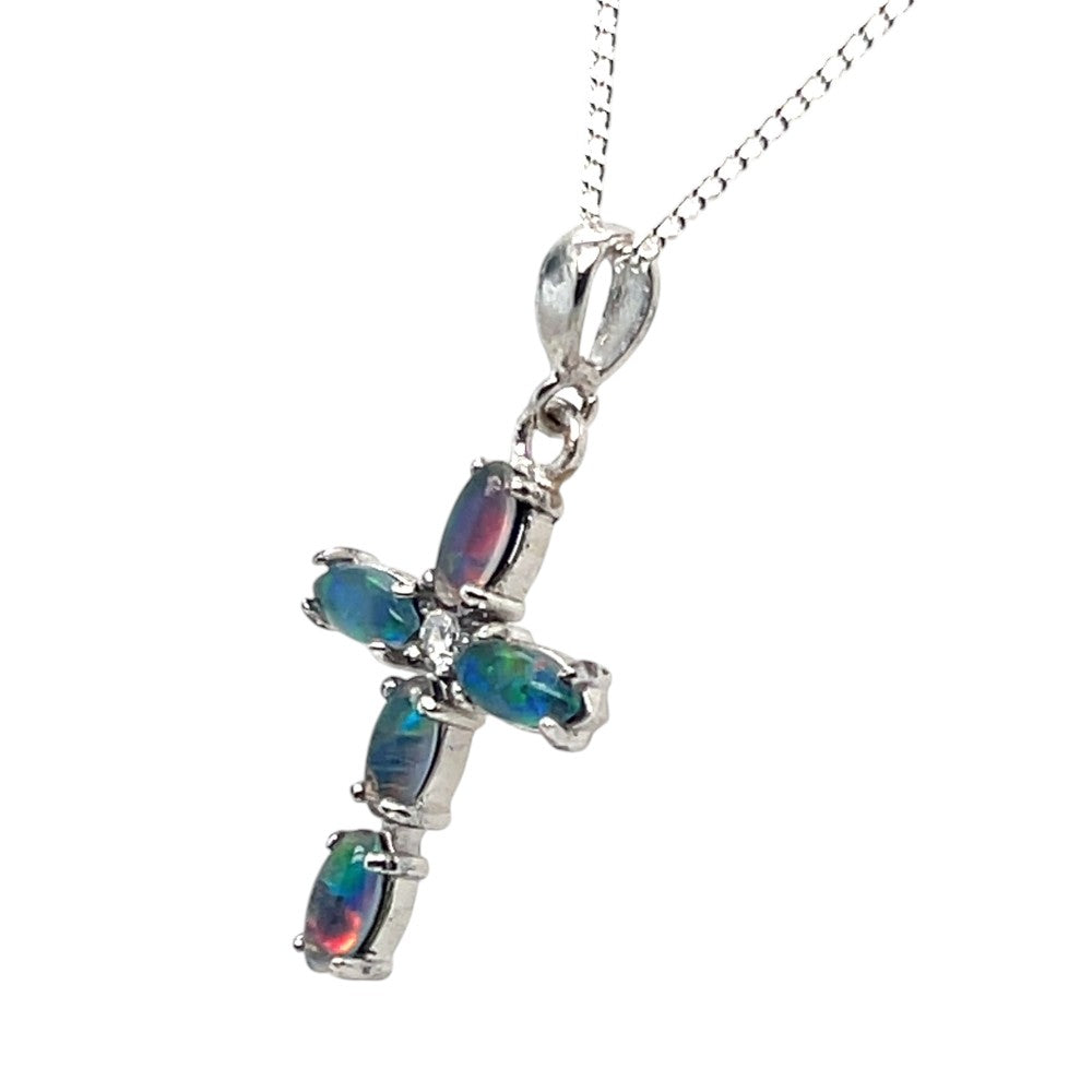 STERLING SILVER TRIPLET OPAL CROSS PENDANT (sstp1230)