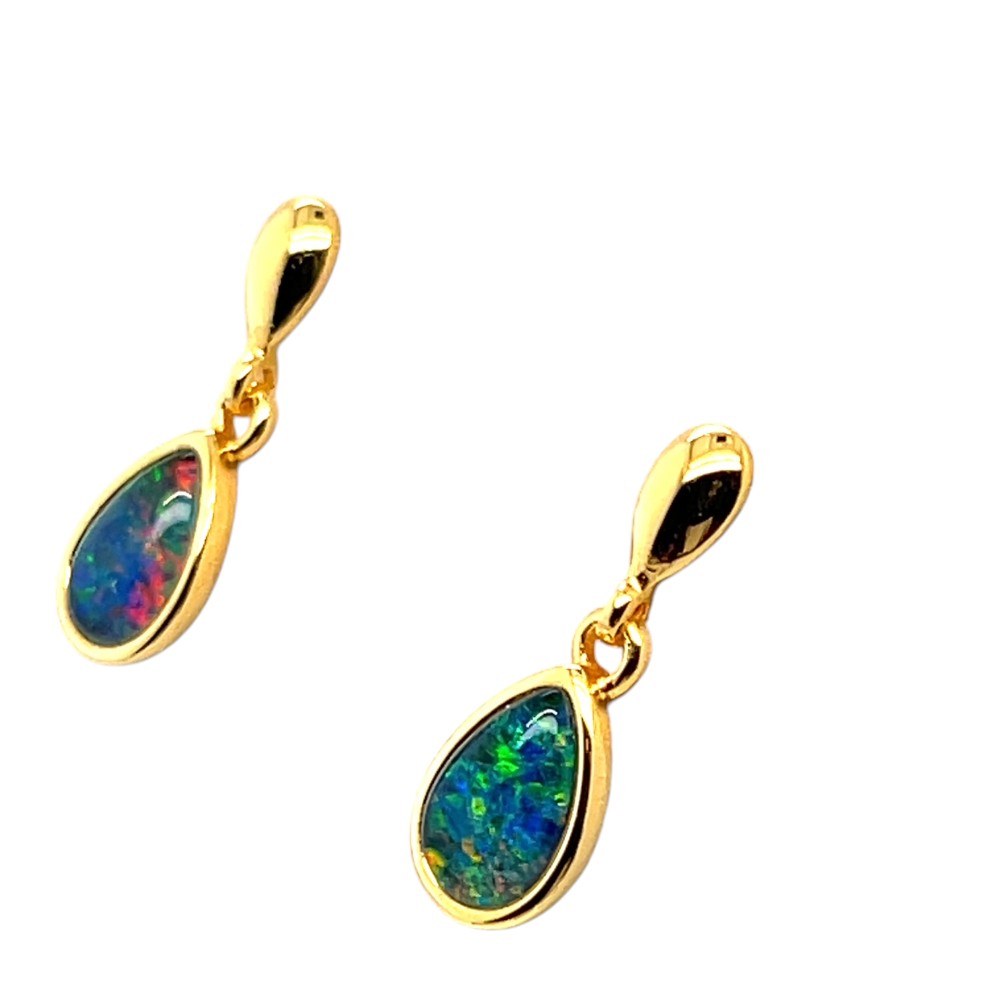 Gold Plated Sterling Silver Triplet Opal Earrings (gpte969) Gold Plated Sterling Silver Triplet Opal Earrings (gpte969)