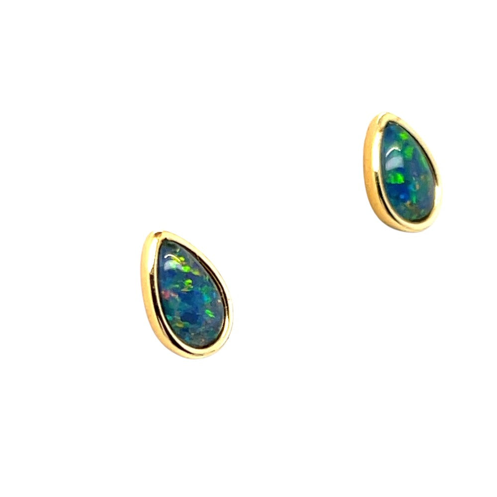 Gold plated tear drop triplet opal earrings (gpte86) Gold plated tear drop triplet opal earrings (gpte86)