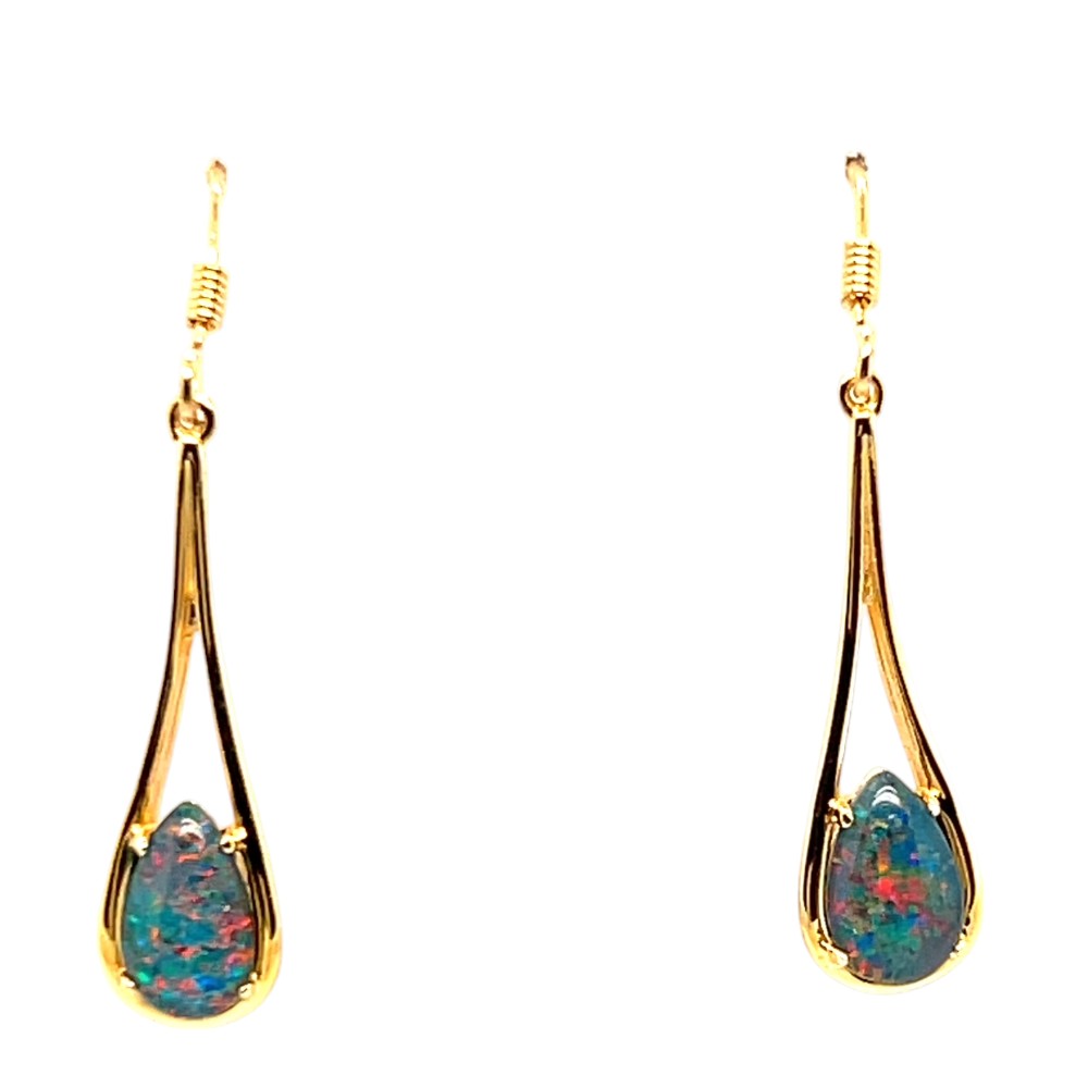 Gold Plated Drop Triplet Opal Earrings (gpte125) Gold Plated Drop Triplet Opal Earrings (gpte125)