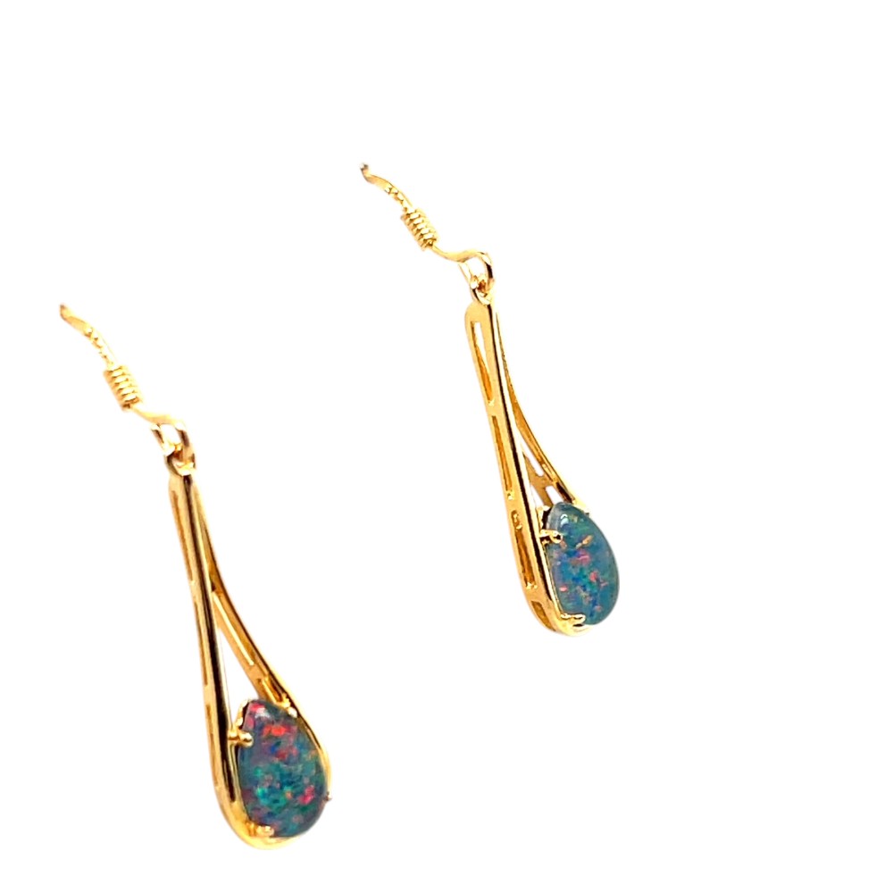 Gold Plated Drop Triplet Opal Earrings (gpte125) Gold Plated Drop Triplet Opal Earrings (gpte125)