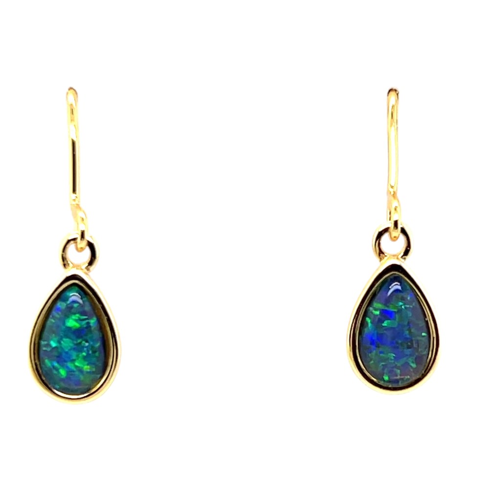 Gold plated tear drop shaped triplet opal earrings (gpte8169) Gold plated tear drop shaped triplet opal earrings (gpte8169)