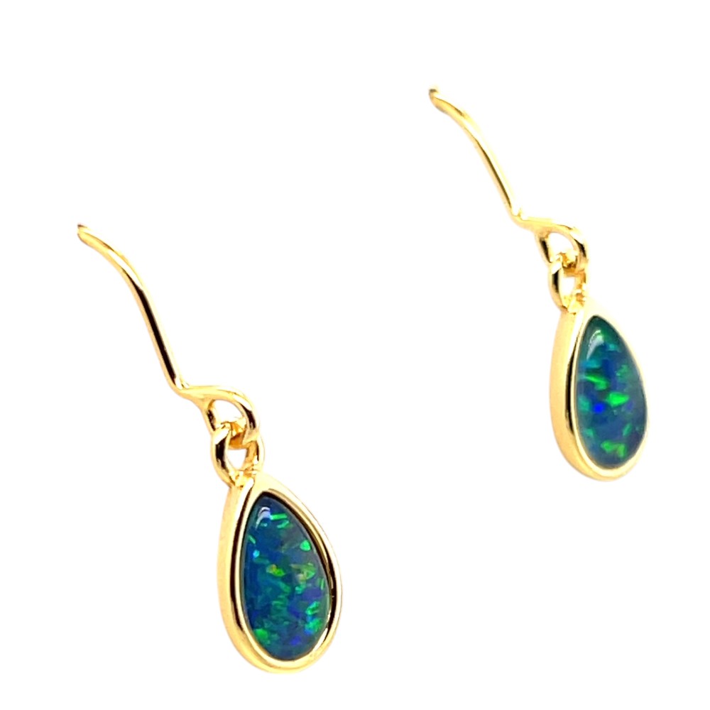 Gold plated tear drop shaped triplet opal earrings (gpte8169) Gold plated tear drop shaped triplet opal earrings (gpte8169)