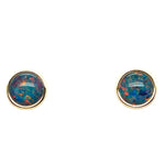 7mm Round Gold Plated Triplet Opal Earrings (gpte2001)