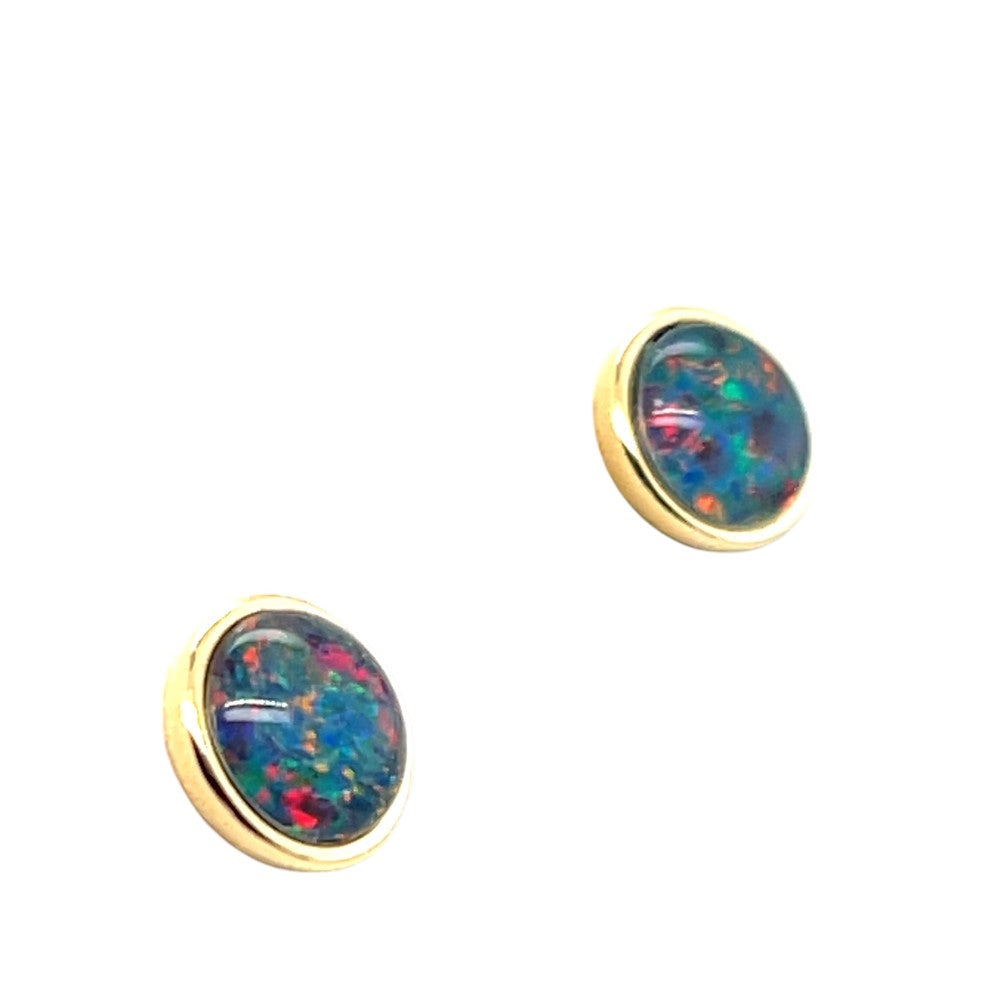 7mm Round Gold Plated Triplet Opal Earrings (gpte2001) 7mm Round Gold Plated Triplet Opal Earrings (gpte2001)