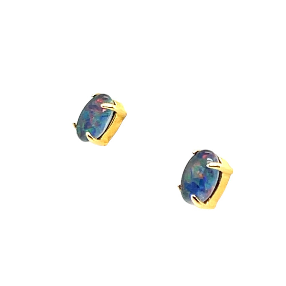 Gold Plated Sterling Silver Triplet Opal Earrings 7mmx5mm (gpte8166)