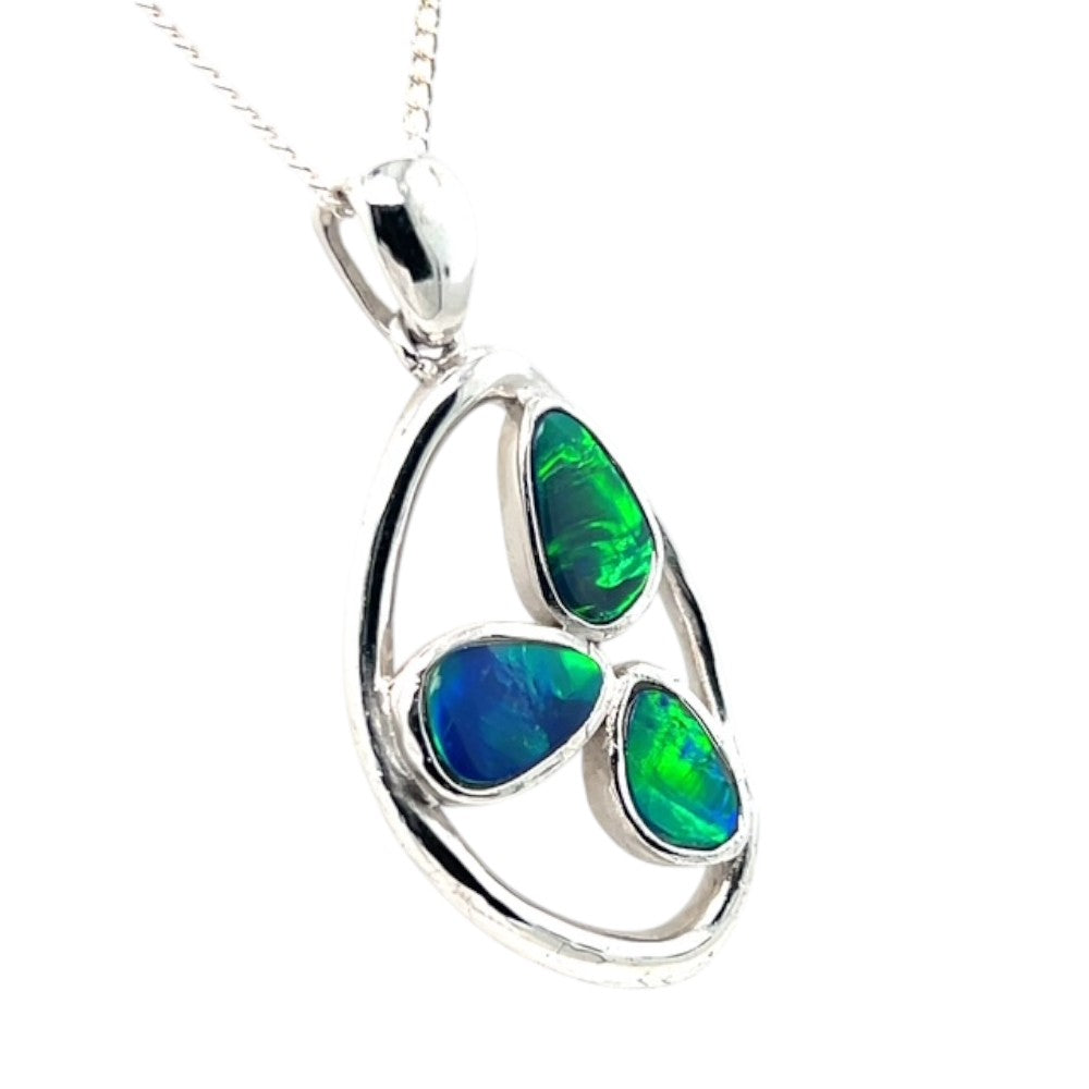 Sterling Silver Doublet Opal Pendant with 3 Opals (ssdp800)