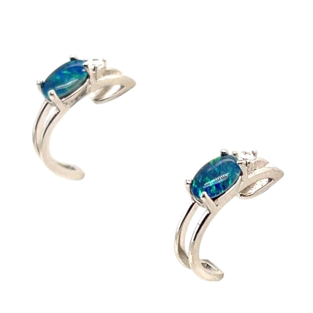 sterling silver triplet opal earrings huggy style (sste29) sterling silver triplet opal earrings huggy style (sste29)