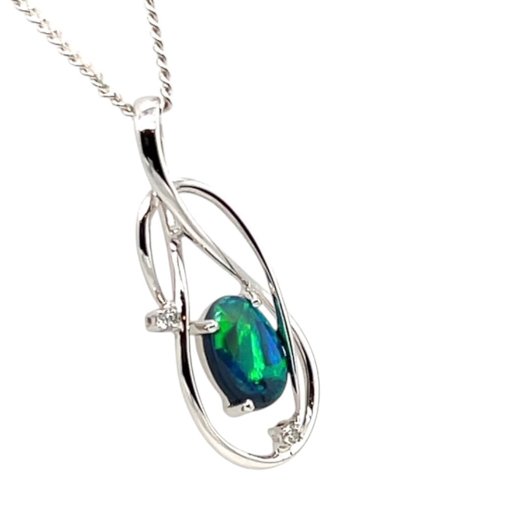 18ct White Gold Solid Black Opal Pendant (sbp22)