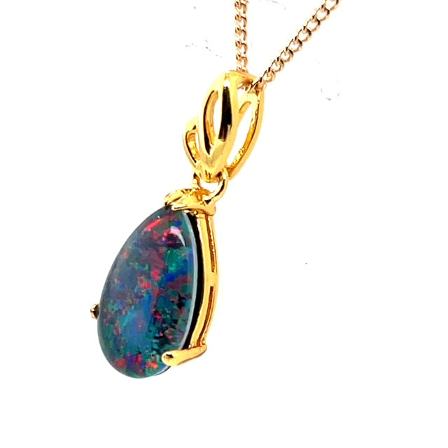 Gold plated tear drop triplet opal pendant (gptp23)