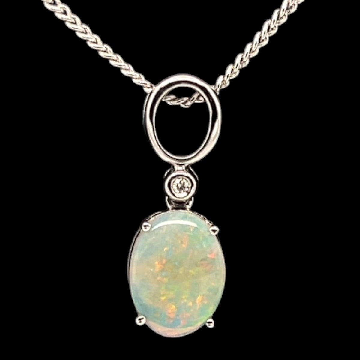 14ct White Gold Solid Opal Pendant (sp602)