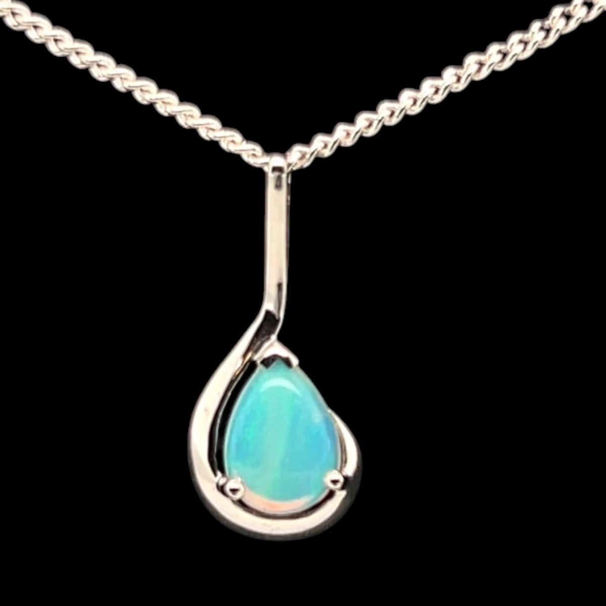 9ct White Gold Solid Opal Pendant (sp601)