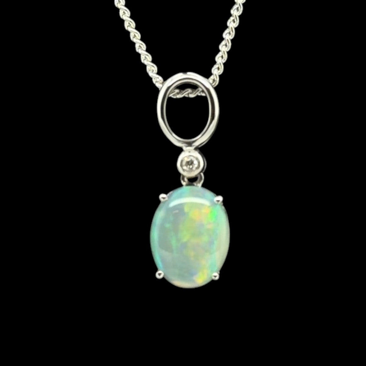 14ct White Gold Solid Opal Pendant (sp602) 14ct White Gold Solid Opal Pendant (sp602)