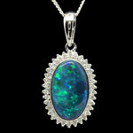 18ct White Gold Diamond Cluster Black Opal Pendant (blkp3404)
