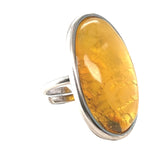 Beazel Set Sterling Silver Amber Ring (ambr6632)