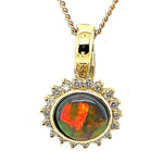 18ct Yellow Gold Black Opal Pendant Surrounded By Diamonds (blkp3402)