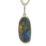 18ct Yellow Gold Solid Black Opal Pendant set with 7 Brilliant Cut Diamonds (BLKP3839)