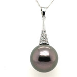 18ct White Gold Black Tahitian Pearl Pendant 14.5mm
