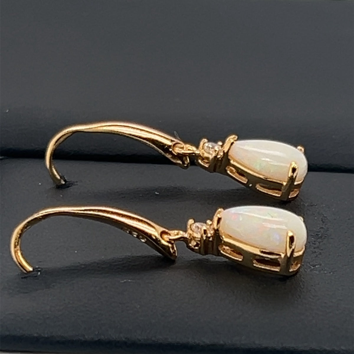 Gold plated tear drop solid opal earrings (gpse696)