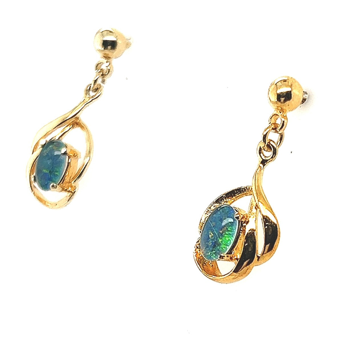 Gold plated triplet opal swirl earrings (gpte6517) Gold plated triplet opal swirl earrings (gpte6517)