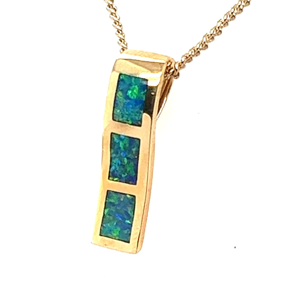 3 Panel Inlaid Opal Pendant in 14ct Yellow Gold 3 Panel Inlaid Opal Pendant in 14ct Yellow Gold