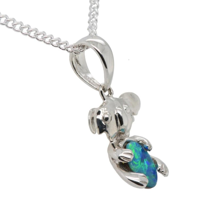 14ct White Gold Doublet Opal Pendant Koala