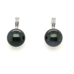 Black Tahitian Pearl earrings Set in 18ct White Gold