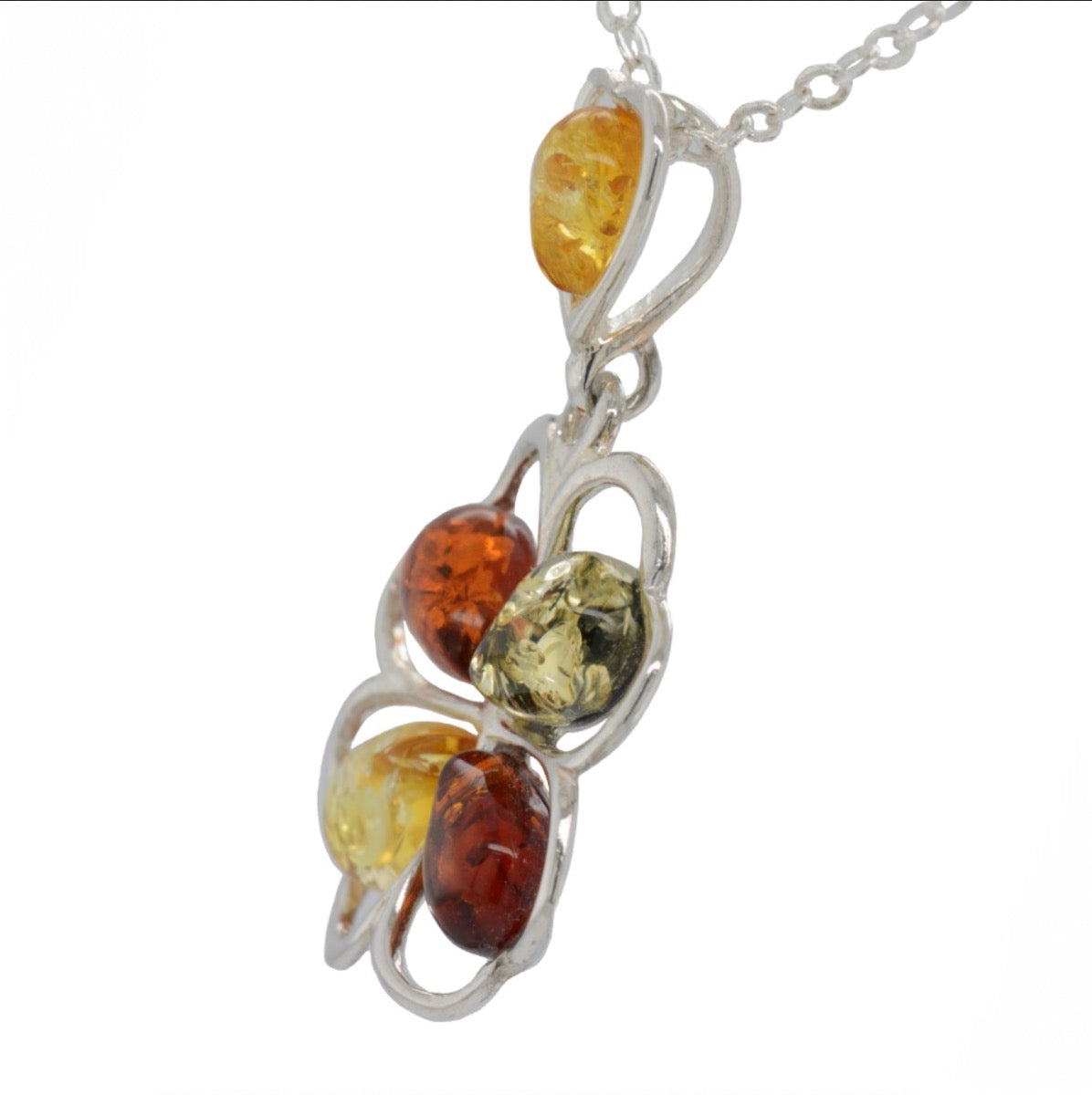 Sterling Silver Clover Amber Pendant (sap204)