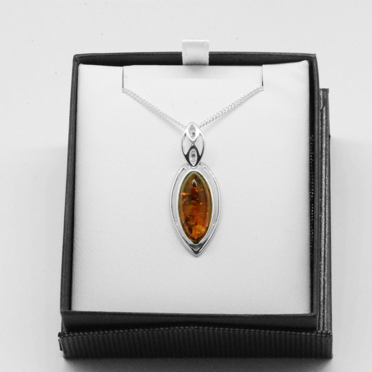 Sterling Silver Marquise Cut Amber Pendant (SAP6954)