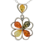 Sterling Silver Clover Amber Pendant (sap204)