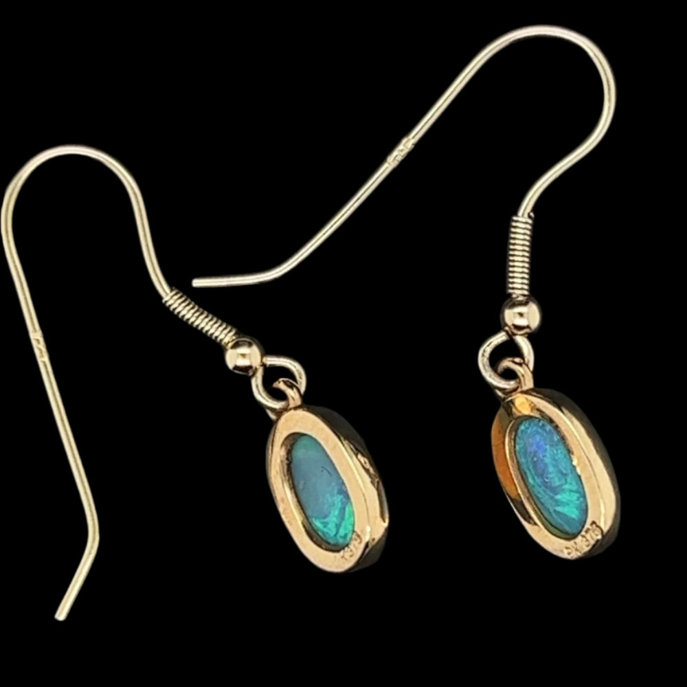 9ct Yellow Gold Solid Opal Drop Opal Earrings (se715)