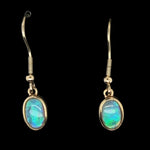 9ct Yellow Gold Solid Opal Drop Opal Earrings (se715)