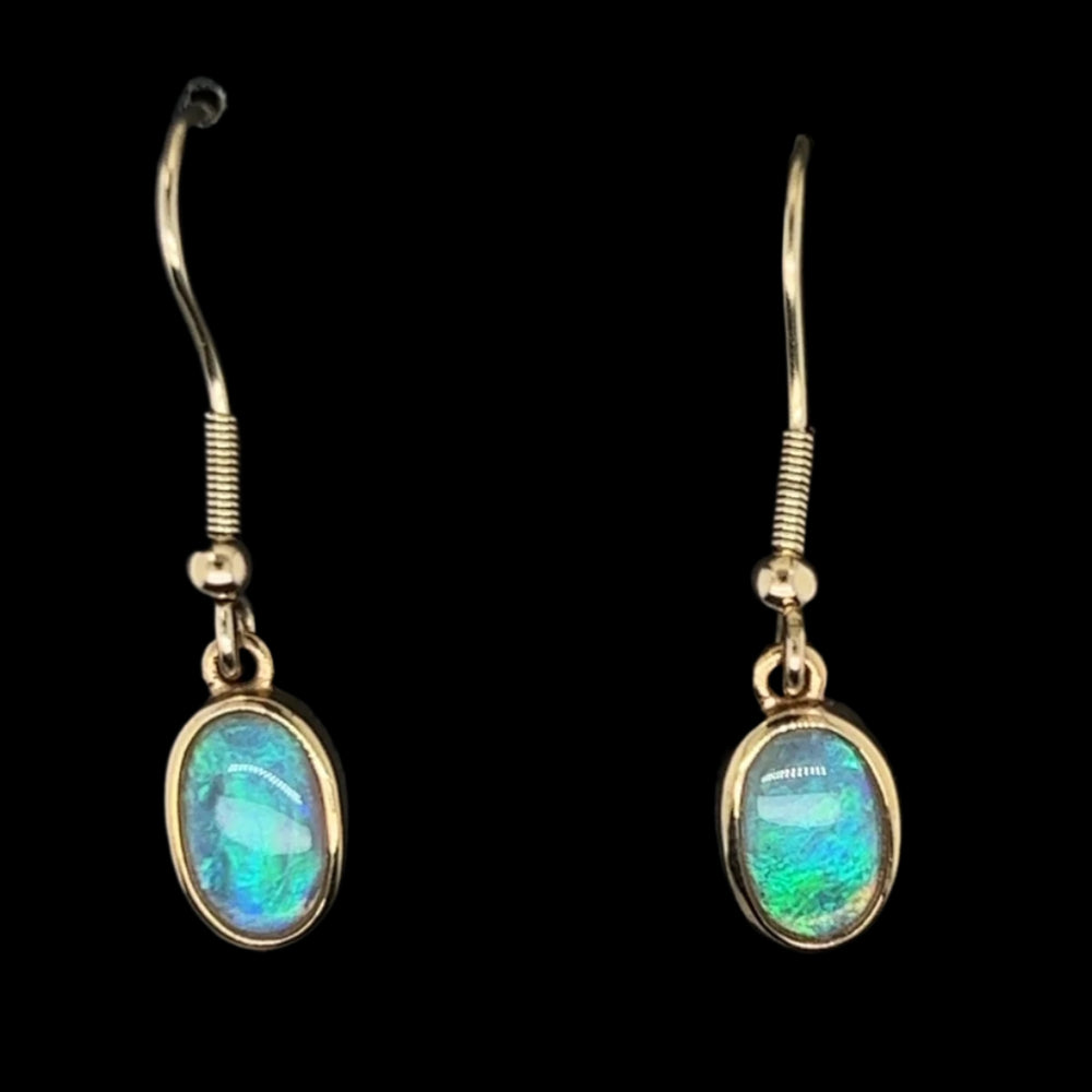 9ct Yellow Gold Solid Opal Drop Opal Earrings (se715) 9ct Yellow Gold Solid Opal Drop Opal Earrings (se715)