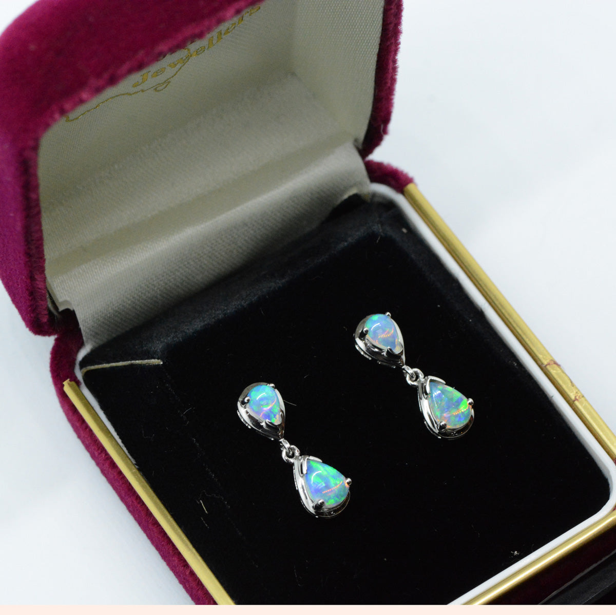 14ct White Gold Solid Opal Drop Earrings (se5477) 14ct White Gold Solid Opal Drop Earrings (se5477)