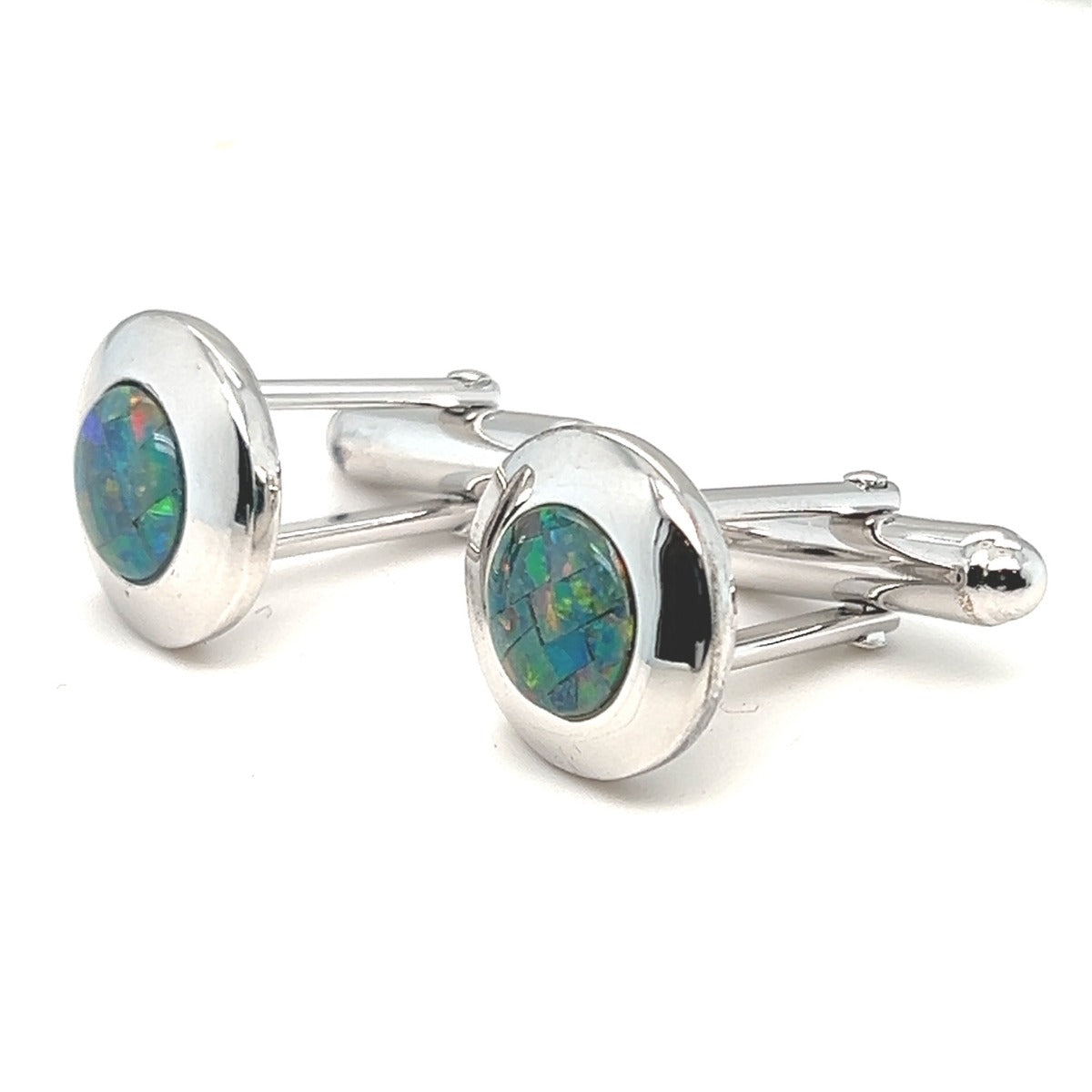Sterling Silver Mosaic Opal Cufflinks (sscuff15) Sterling Silver Mosaic Opal Cufflinks (sscuff15)